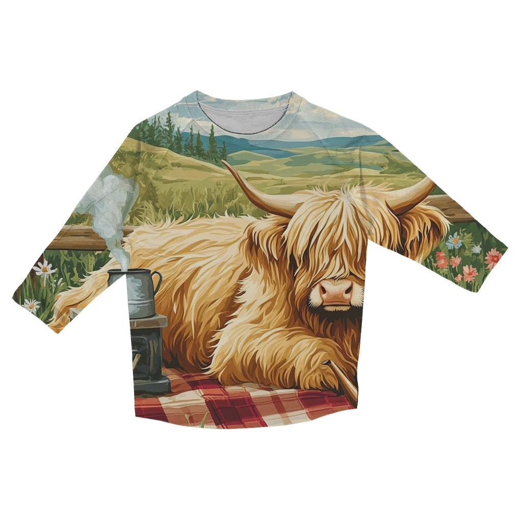 Tea Picnic With Highland Cow Companion personalized 3/4 sleeve tees