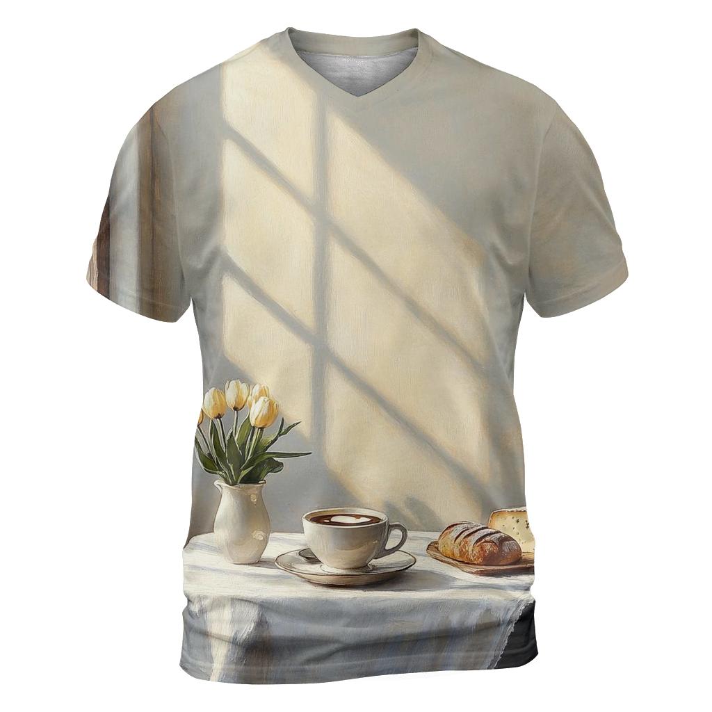 Johannes Vermeer Inspired Cafe Morning Light artistic all-over print tops