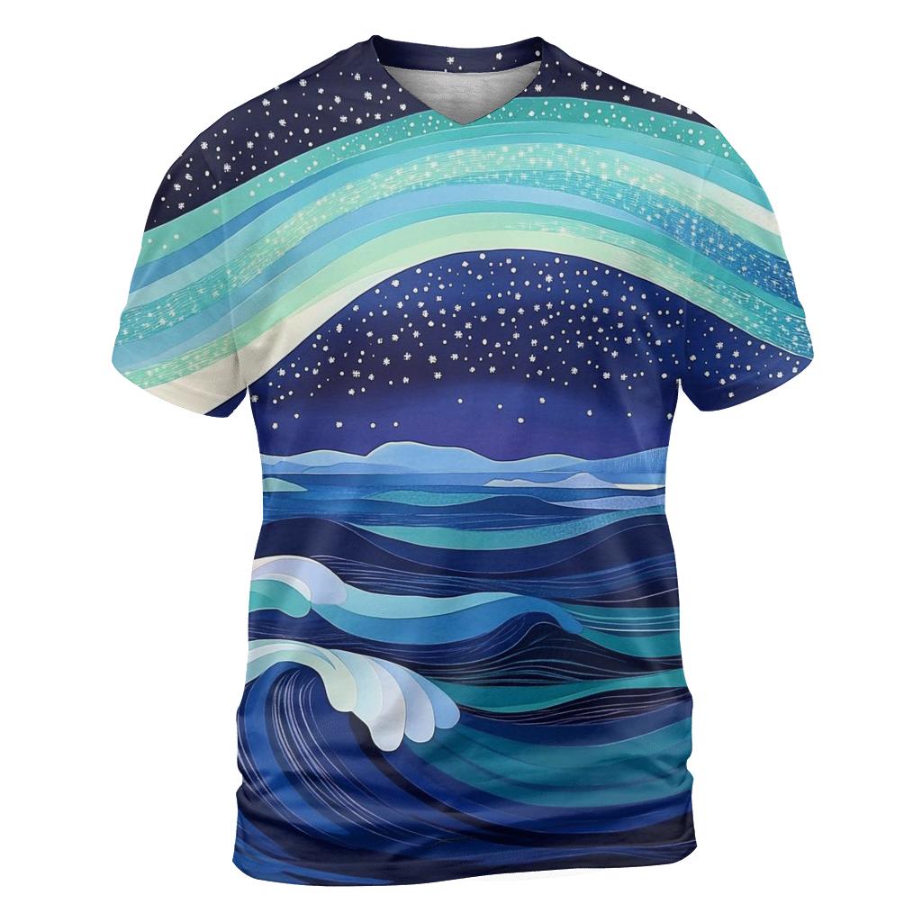 Hokusai Inspired Aurora Over Arctic Ocean custom all-over print shirts