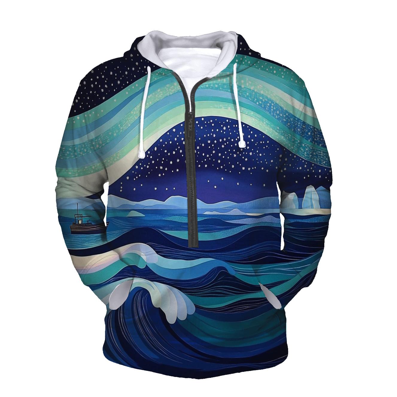 Hokusai Inspired Aurora Over Arctic Ocean pullover hoodies