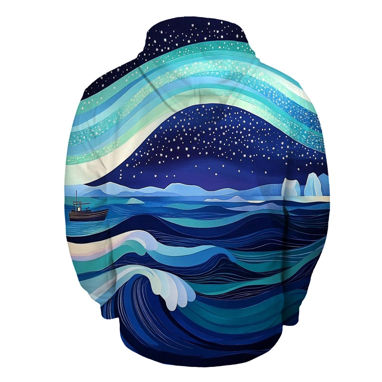 Hokusai Inspired Aurora Over Arctic Ocean pullover hoodies