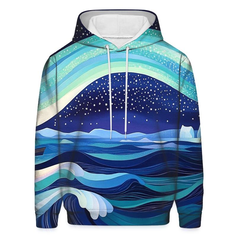 Hokusai Inspired Aurora Over Arctic Ocean hoodie designs