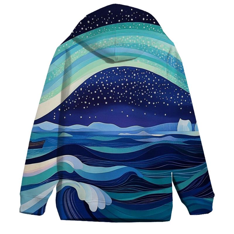 Hokusai Inspired Aurora Over Arctic Ocean hoodie designs