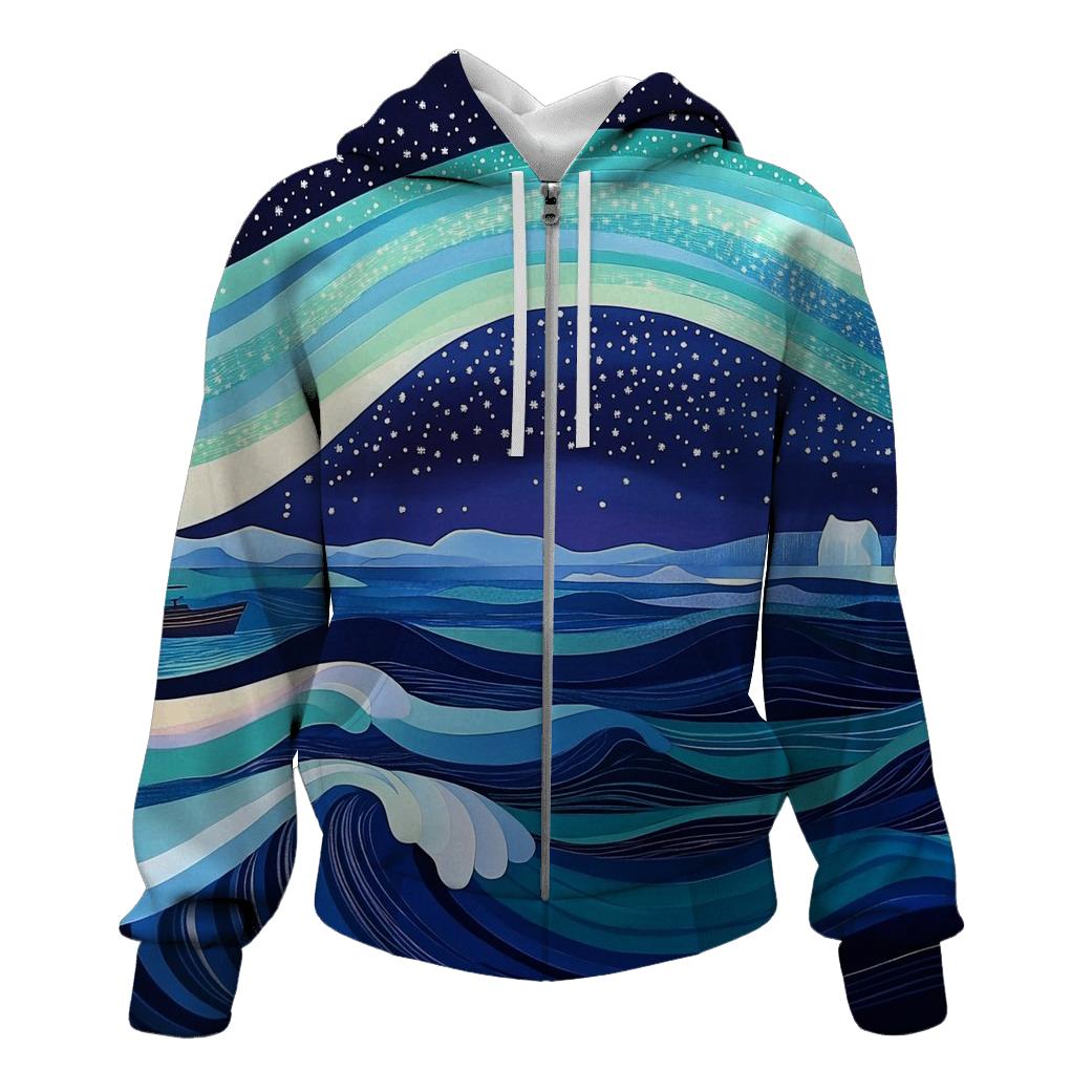Hokusai Inspired Aurora Over Arctic Ocean hoodie trends