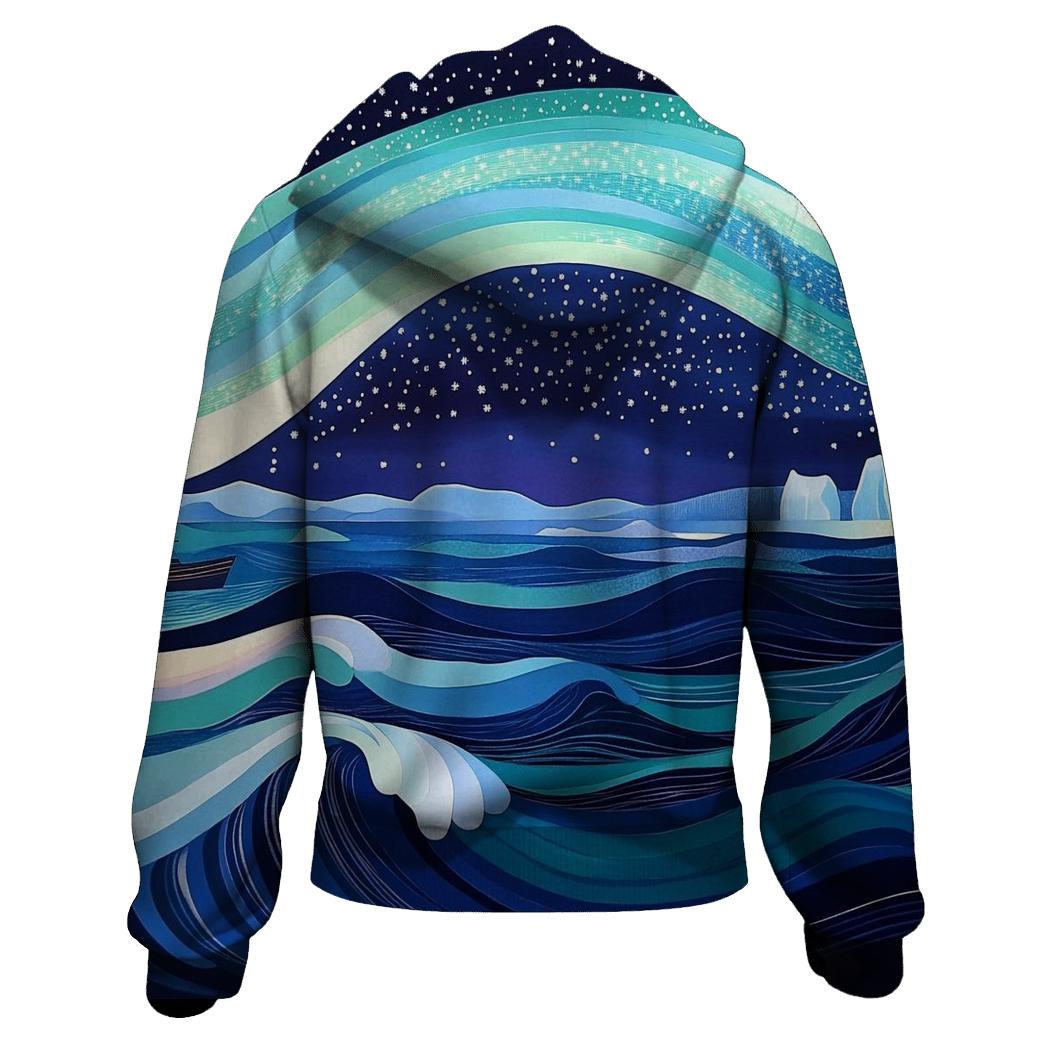 Hokusai Inspired Aurora Over Arctic Ocean hoodie trends