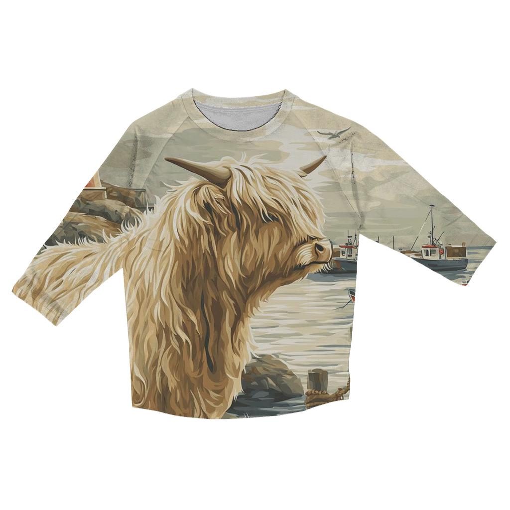 Harbor Fog Highland Cow Watcher personalized 3/4 sleeve tees