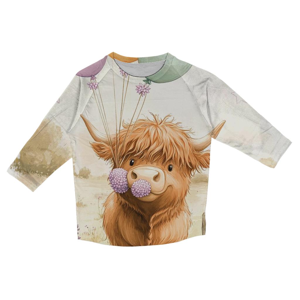 Highland Cow With Heather Balloon Bundle personalized 3/4 sleeve tees