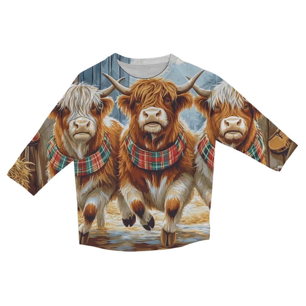 Ceilidh Dance Highland Cow Trio casual three quarter sleeve shirts