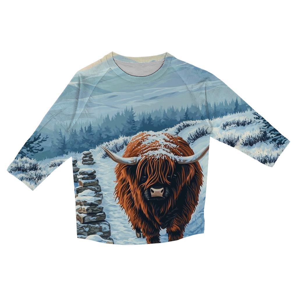 Highland Cow Snowy Cairn Trail personalized 3/4 sleeve tees