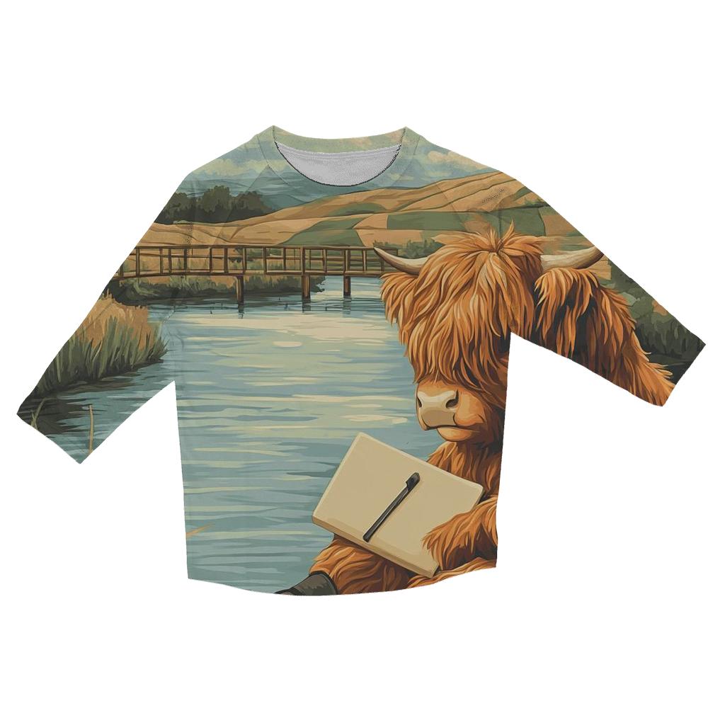 Riverbank Sketcher Highland Cow casual three quarter sleeve shirts