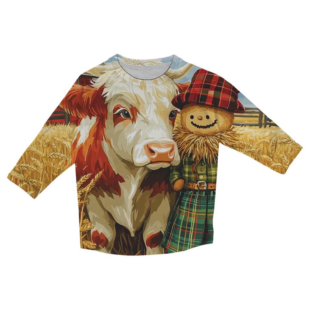 Highland Cow And Kilted Scarecrow Field stylish quarter sleeve tops