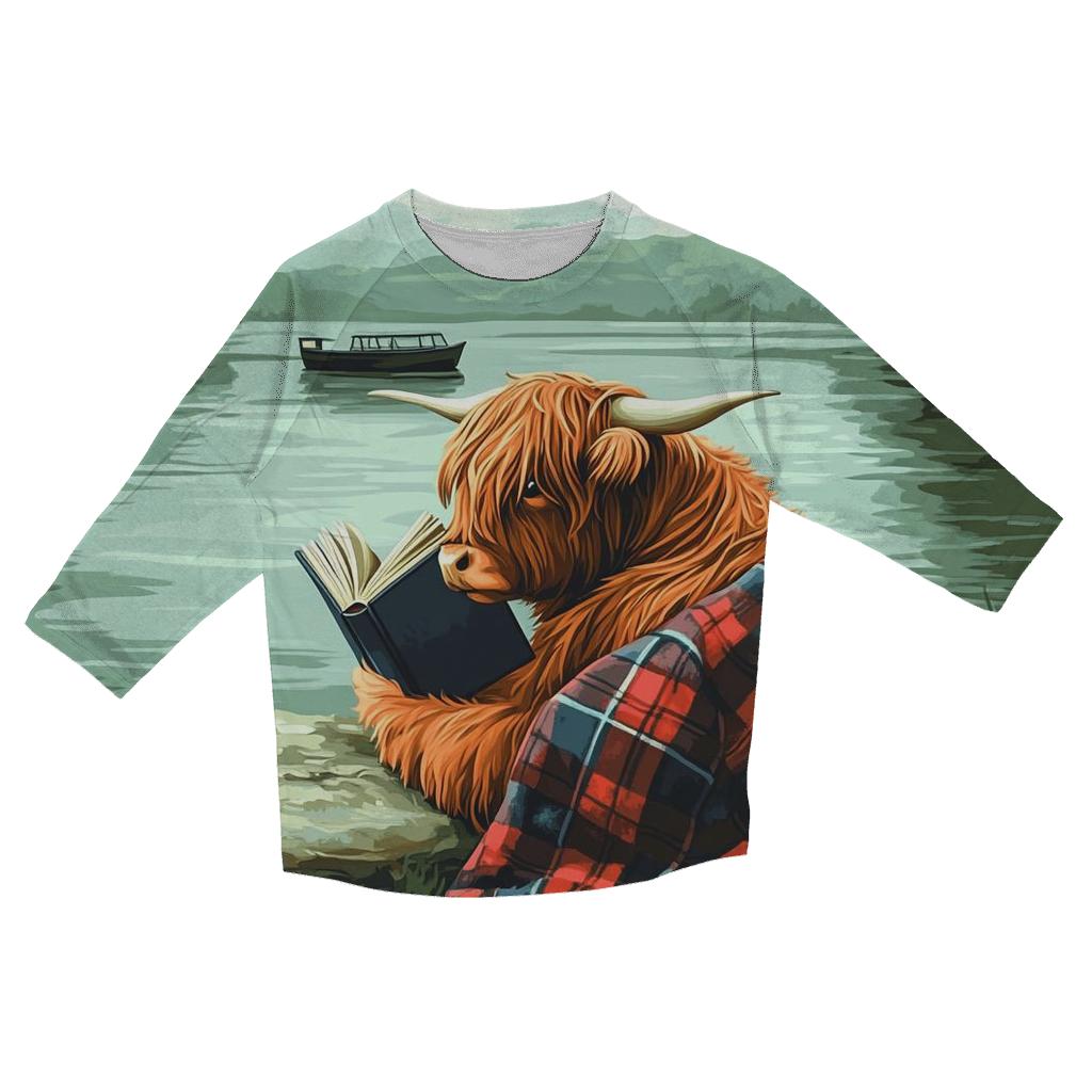 Highland Cow Lochness Shore Book Reader cotton quarter sleeve shirts