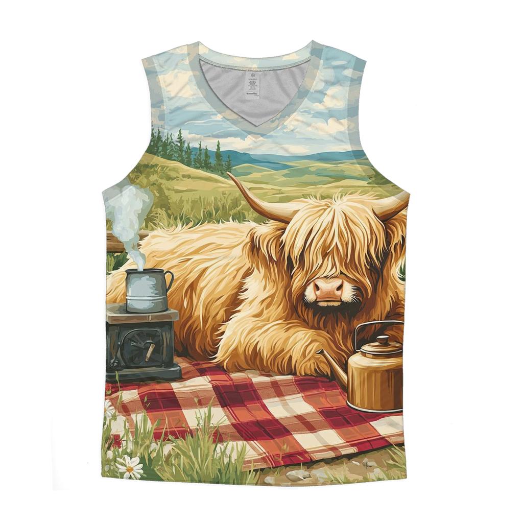 Tea Picnic With Highland Cow Companion custom tank tops