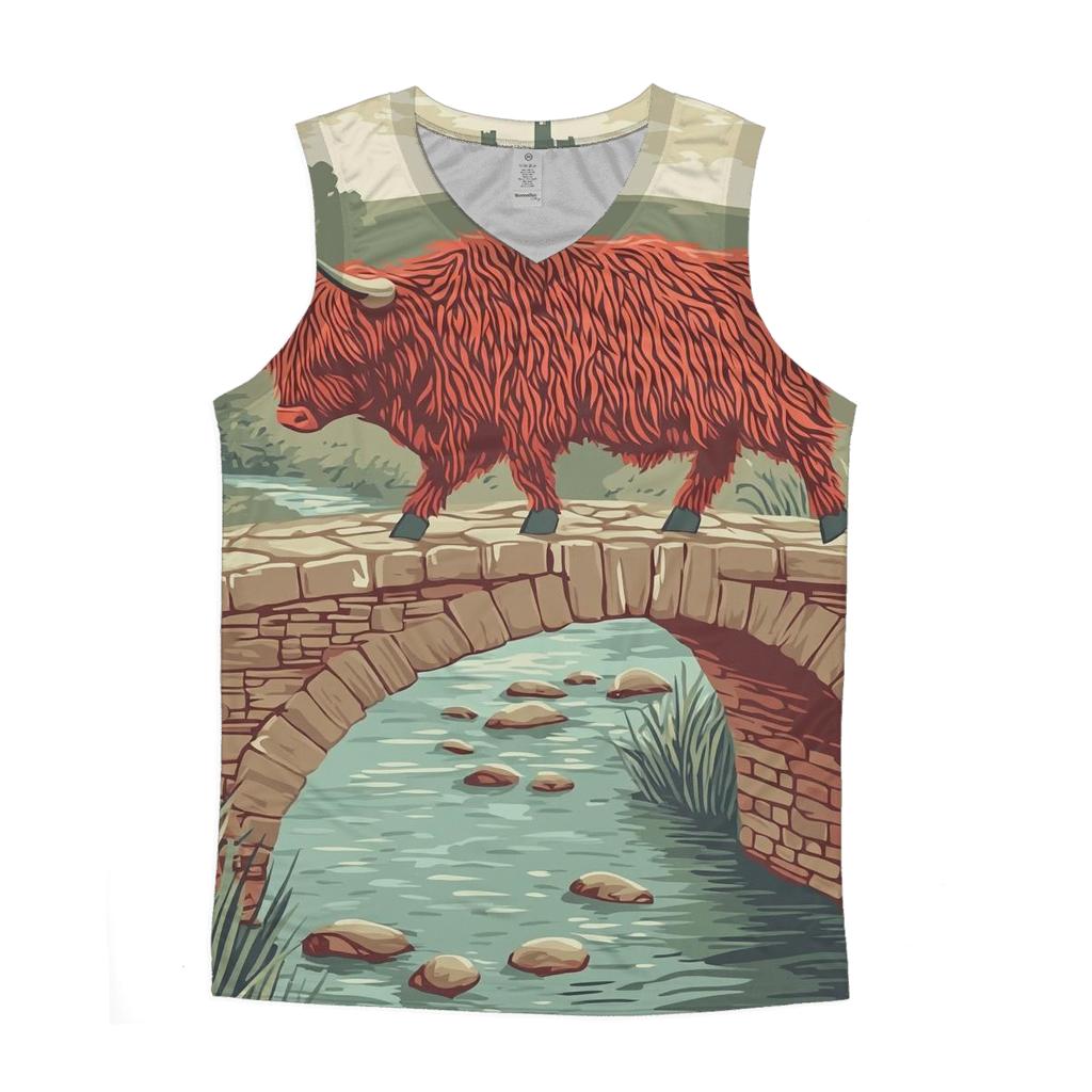 Stone Bridge Crossing Highland Cow casual summer tank tops