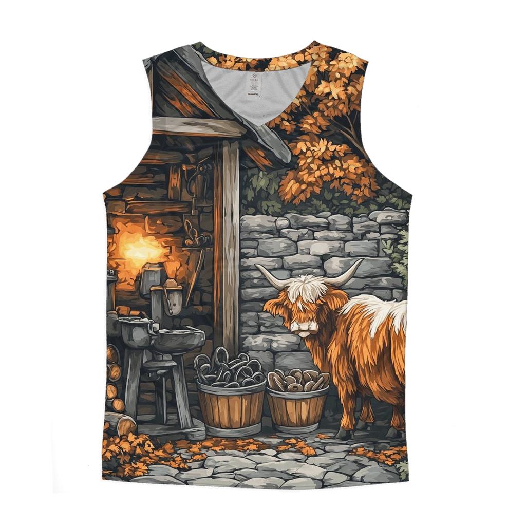 Highland Cow Blacksmith Yard Visitor personalized athletic tanks