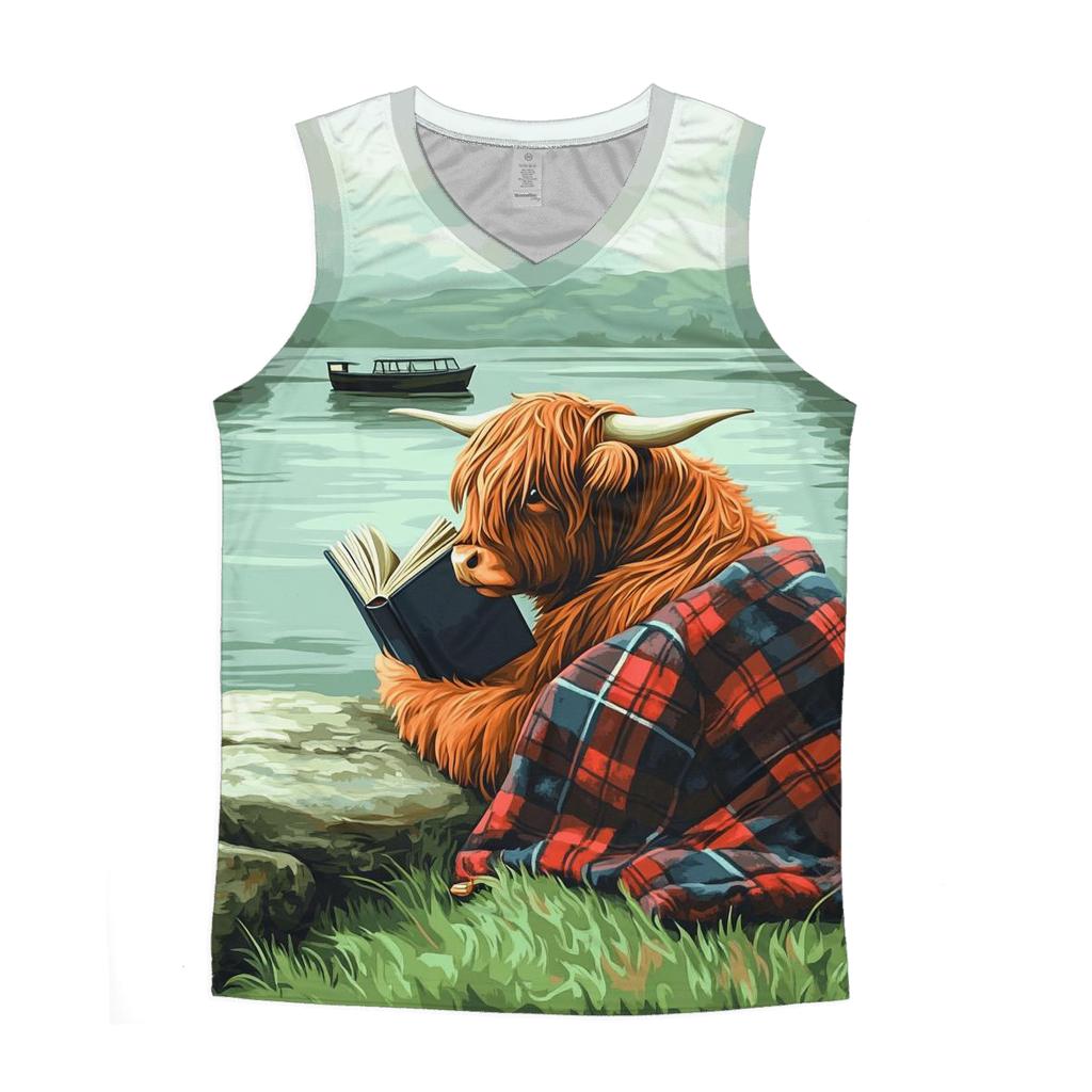 Highland Cow Lochness Shore Book Reader cotton sleeveless tops