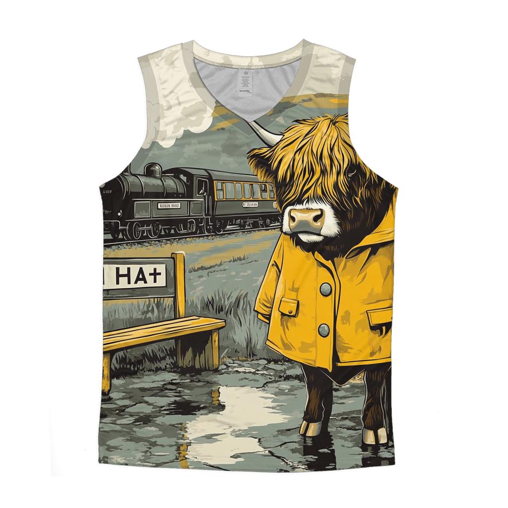 Highland Cow Raincoat By Railway Halt designer workout tanks