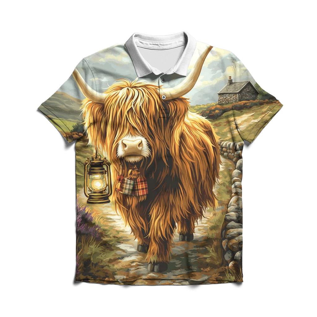 Highland Cow Lantern Keeper branded logo polo shirts