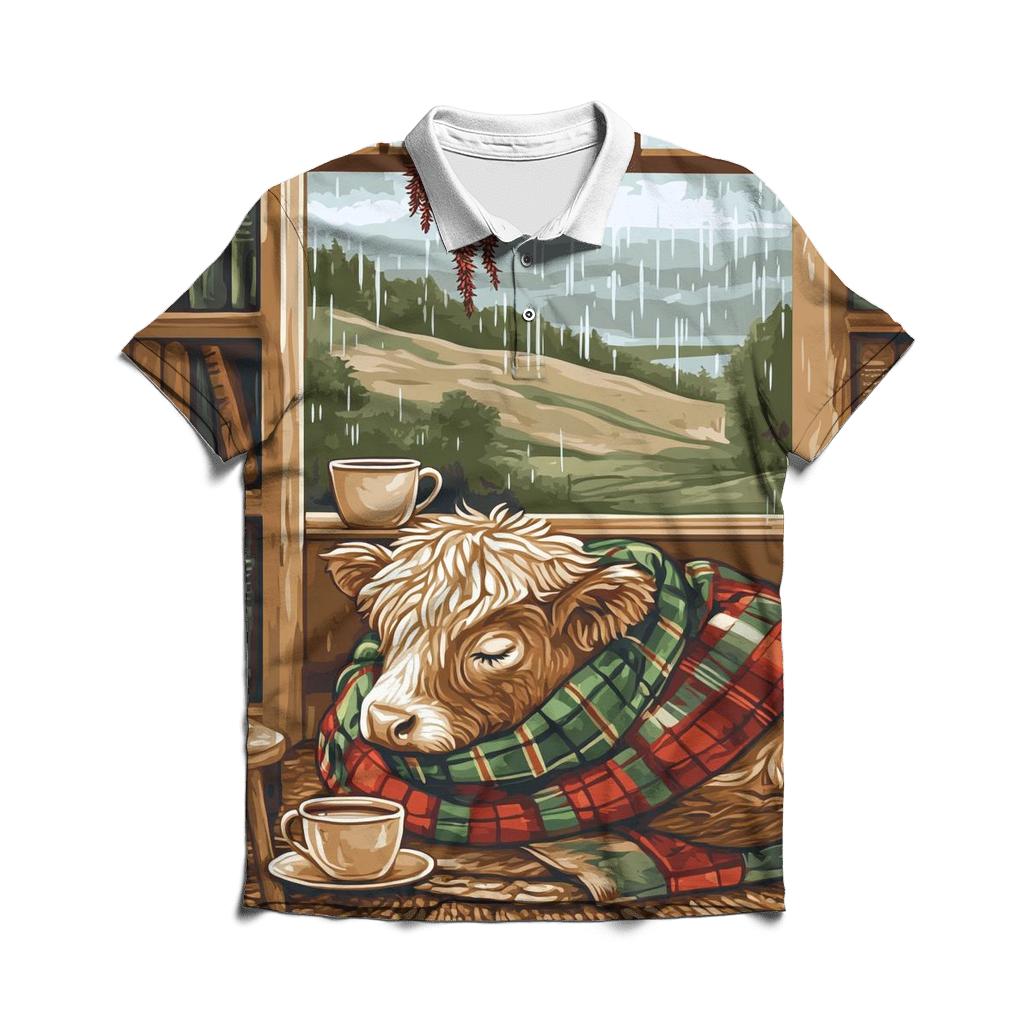 Highland Cow In Tartan Bookshop Nook stylish collar polo tees