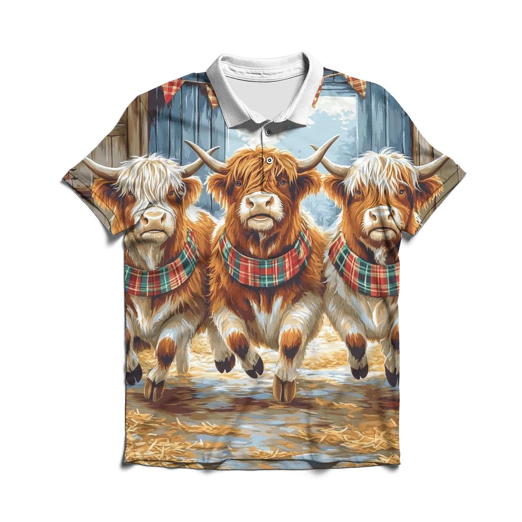 Ceilidh Dance Highland Cow Trio premium cotton polo shirts