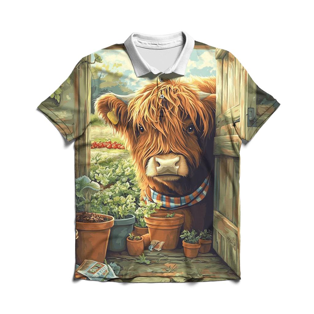 Garden Potting Shed Highland Cow Helper stylish collar polo tees