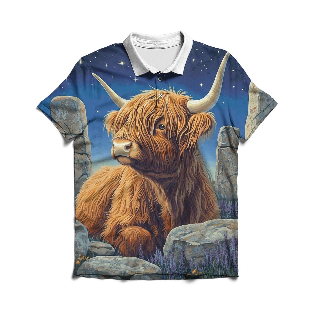 Highland Cow Stargazer By Standing Stones classic pique polos