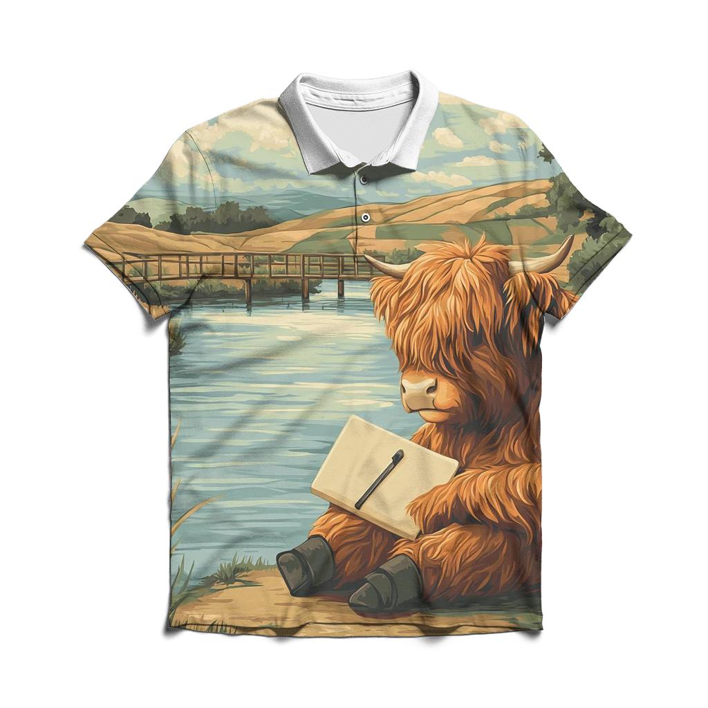 Riverbank Sketcher Highland Cow custom polo shirts