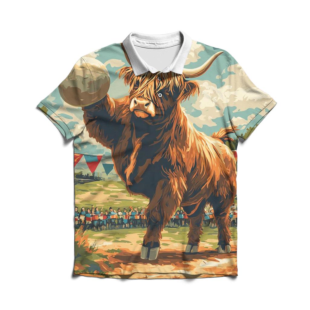 Highland Cow Highland Games Stone Toss classic pique polos