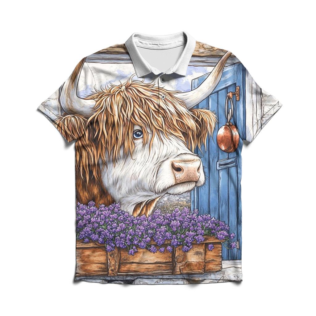 Crofthouse Window Highland Cow Peek classic pique polos