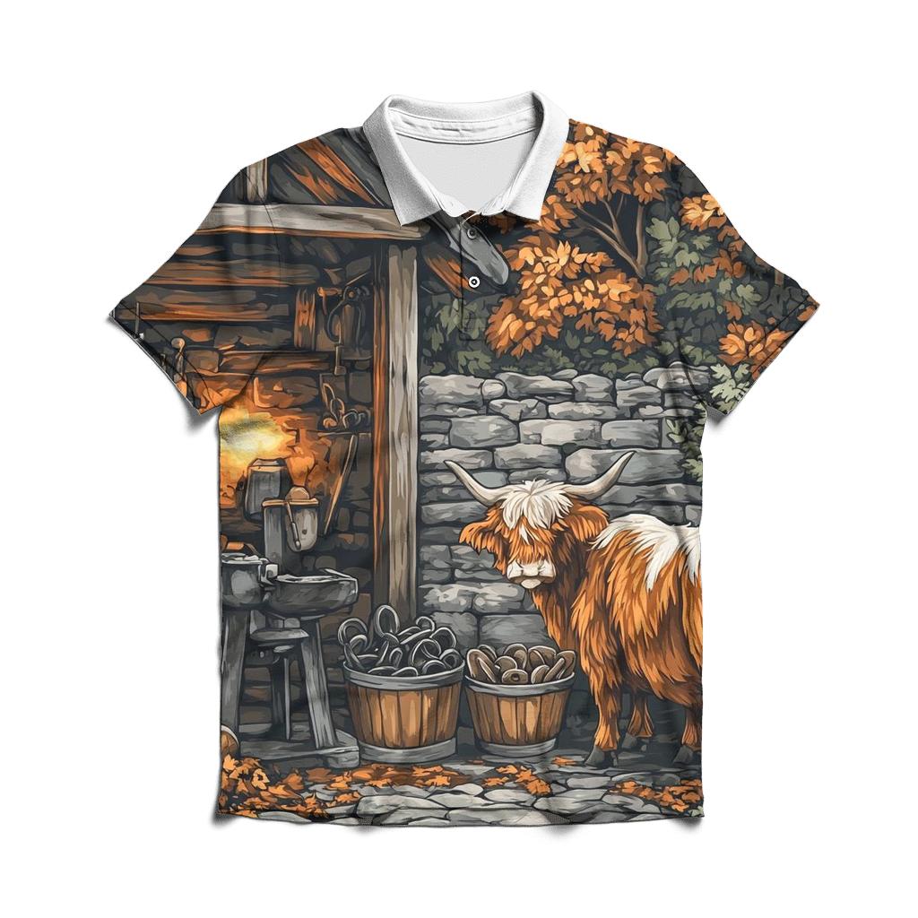 Highland Cow Blacksmith Yard Visitor stylish collar polo tees