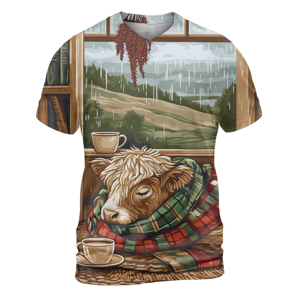 Highland Cow In Tartan Bookshop Nook artistic all-over print tops