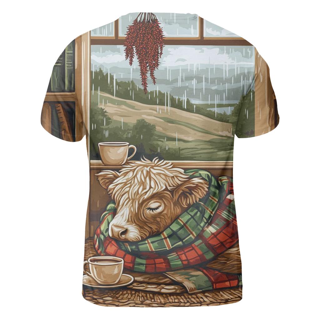 Highland Cow In Tartan Bookshop Nook artistic all-over print tops