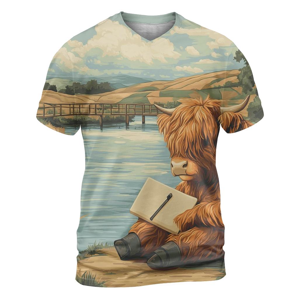 Riverbank Sketcher Highland Cow creative print fashion shirts