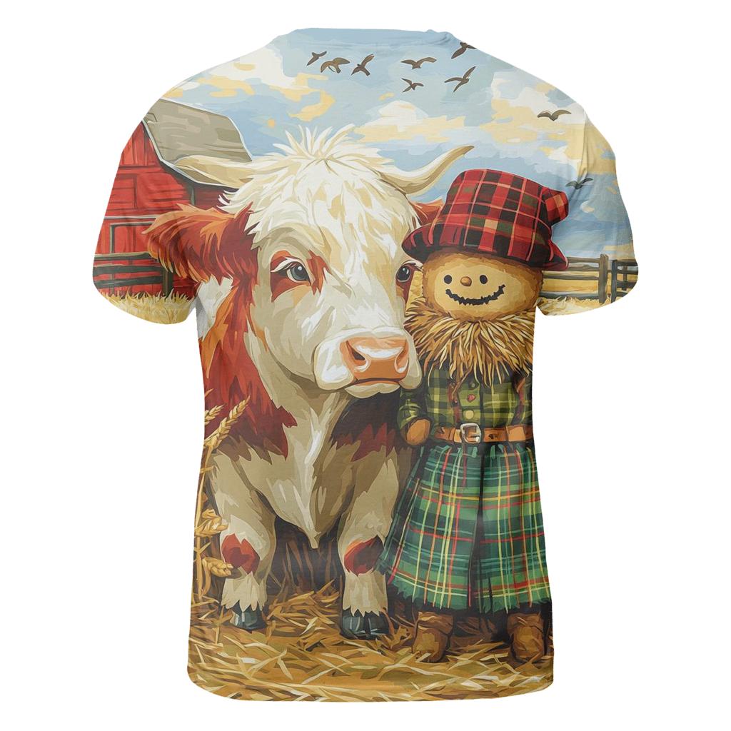 Highland Cow And Kilted Scarecrow Field trendy printed shirt styles