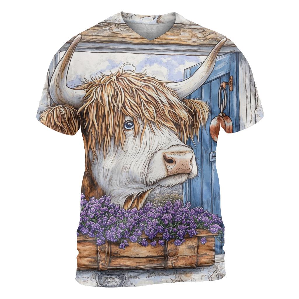 Crofthouse Window Highland Cow Peek designer pattern shirts
