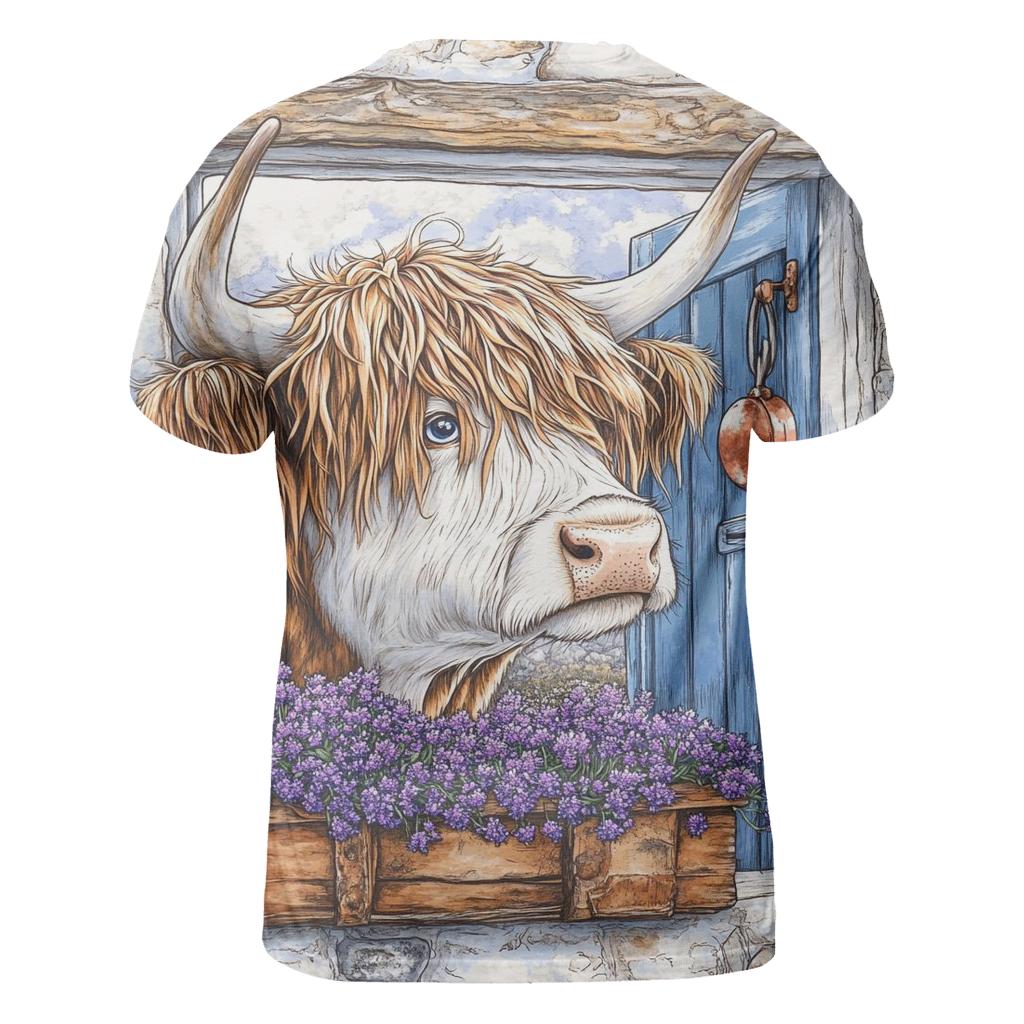 Crofthouse Window Highland Cow Peek designer pattern shirts