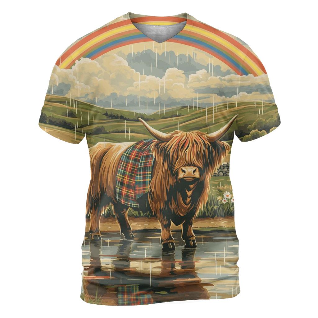Highland Cow Under Rainbow Drizzle custom all-over print shirts