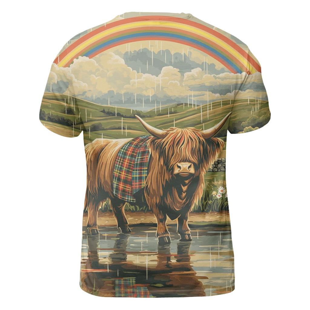Highland Cow Under Rainbow Drizzle custom all-over print shirts
