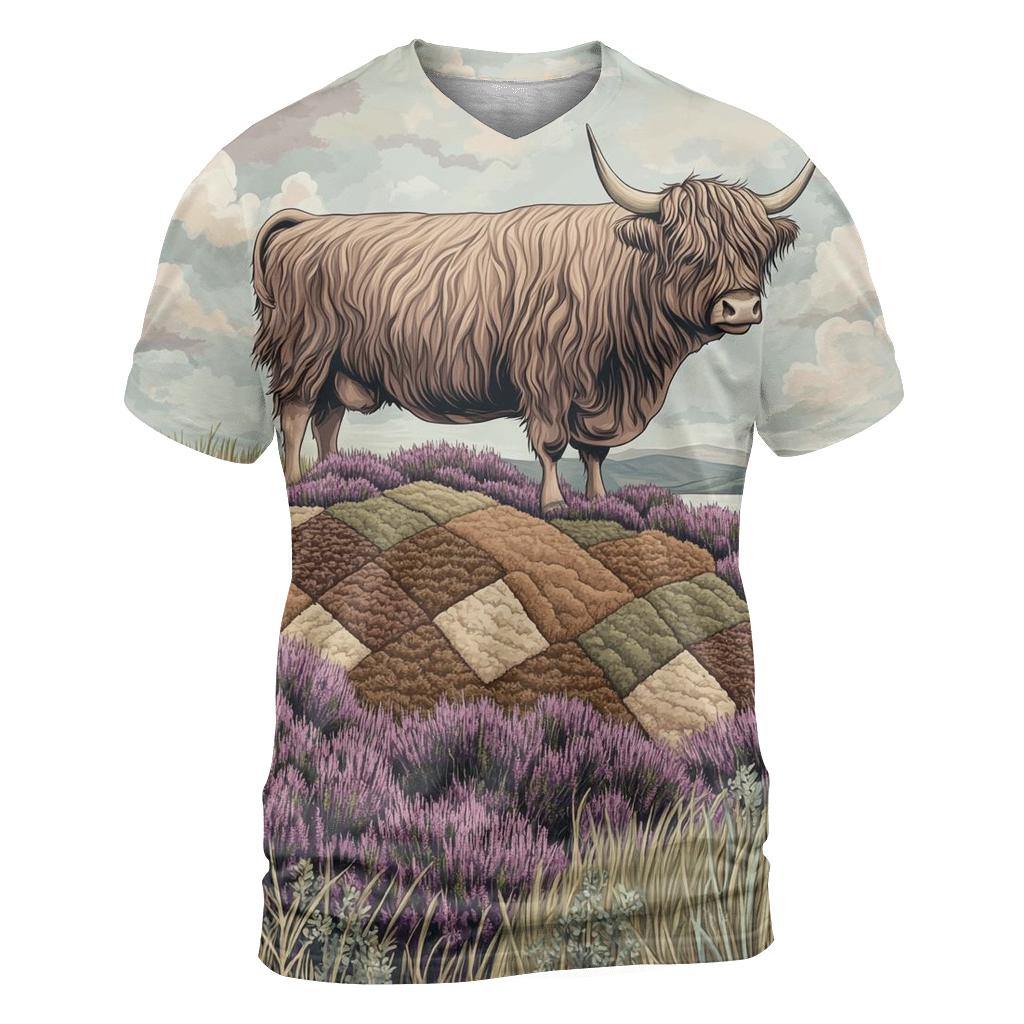 Highland Cow On The Heather Quilt Hill unique graphic print tees