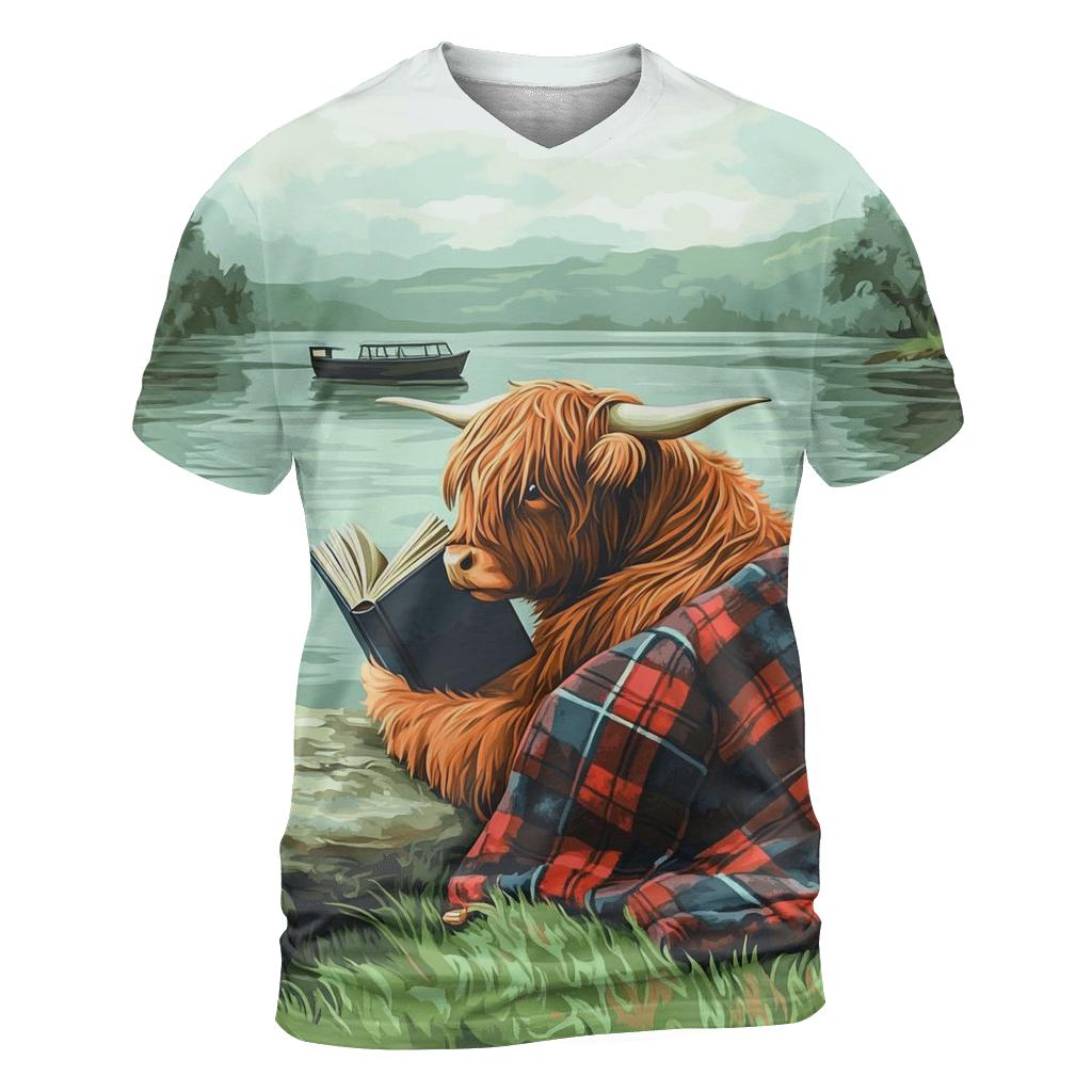 Highland Cow Lochness Shore Book Reader designer pattern shirts