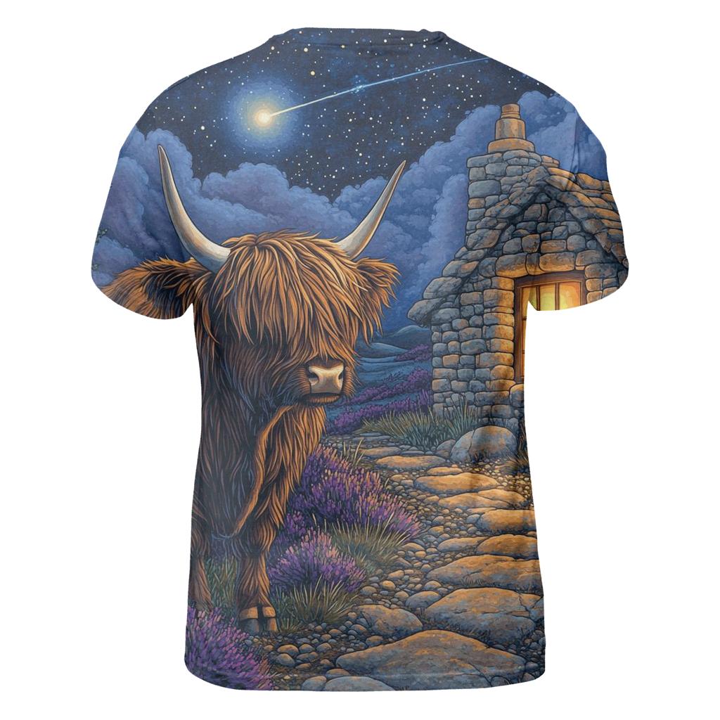 Midnight Bothy Highland Cow Guardian artistic all-over print tops