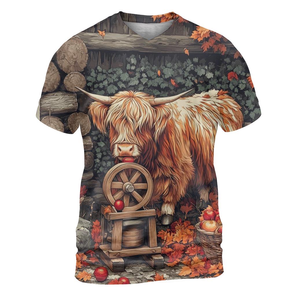 Highland Cow Cider Press Autumn Yard designer pattern shirts