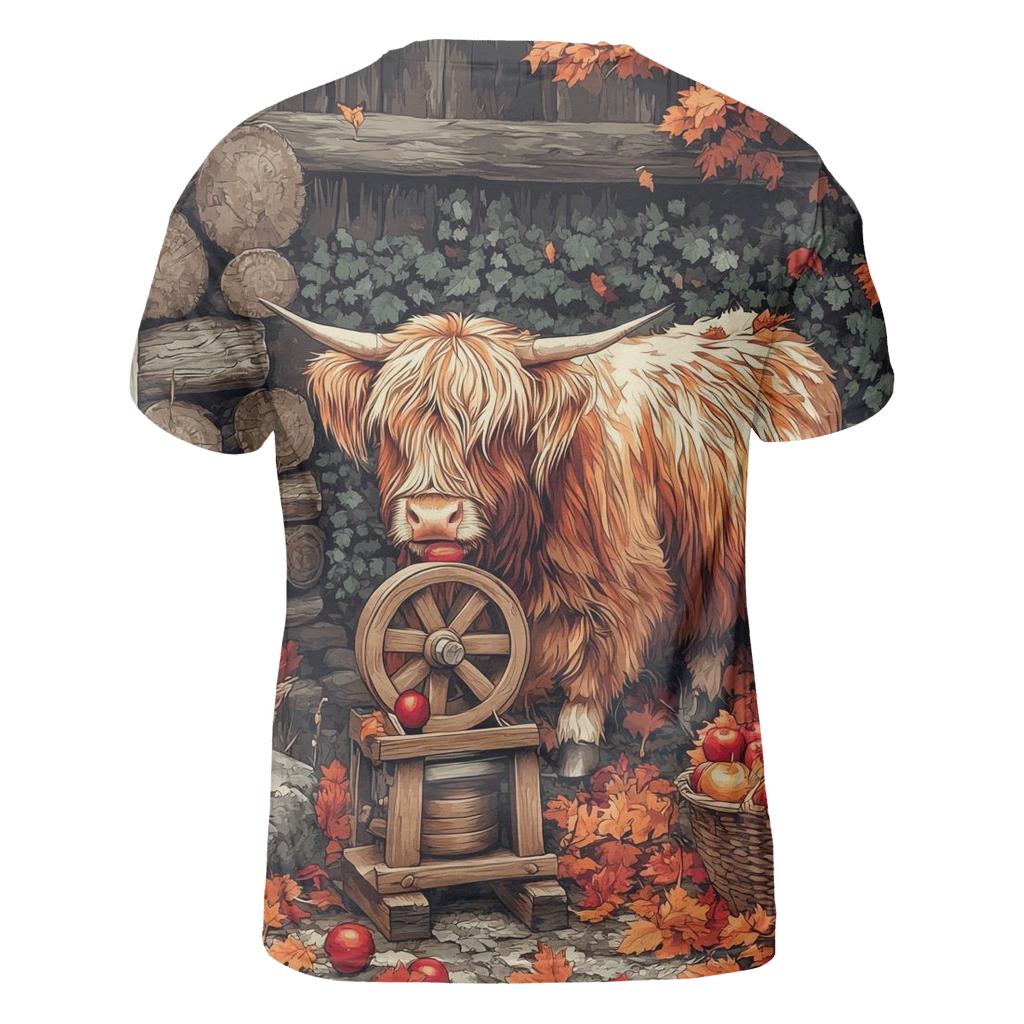 Highland Cow Cider Press Autumn Yard designer pattern shirts