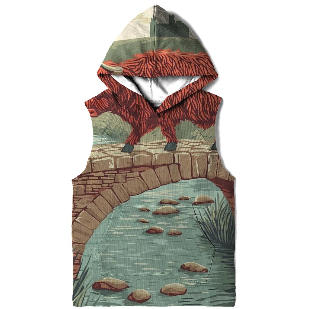 Stone Bridge Crossing Highland Cow pullover hoodies