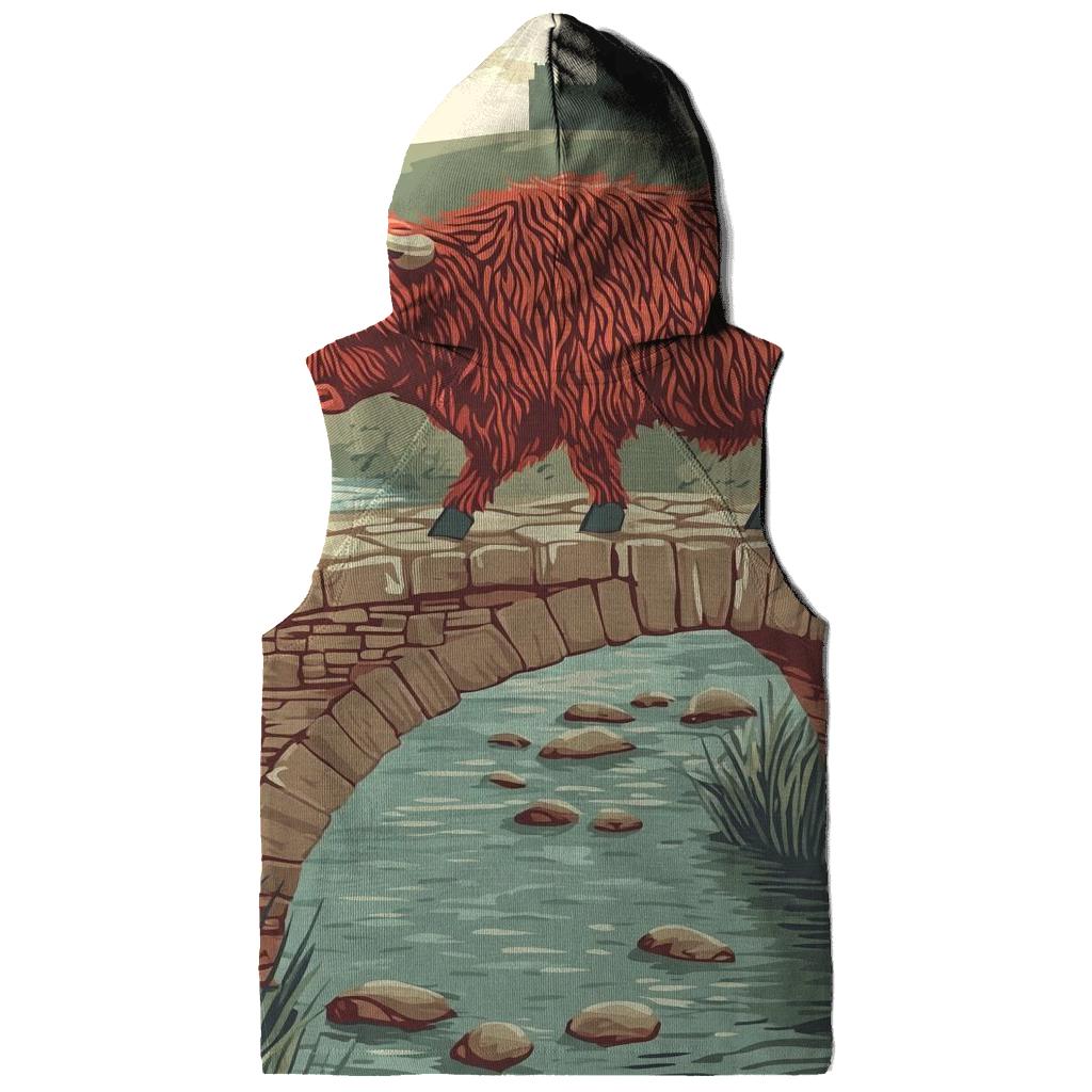 Stone Bridge Crossing Highland Cow pullover hoodies