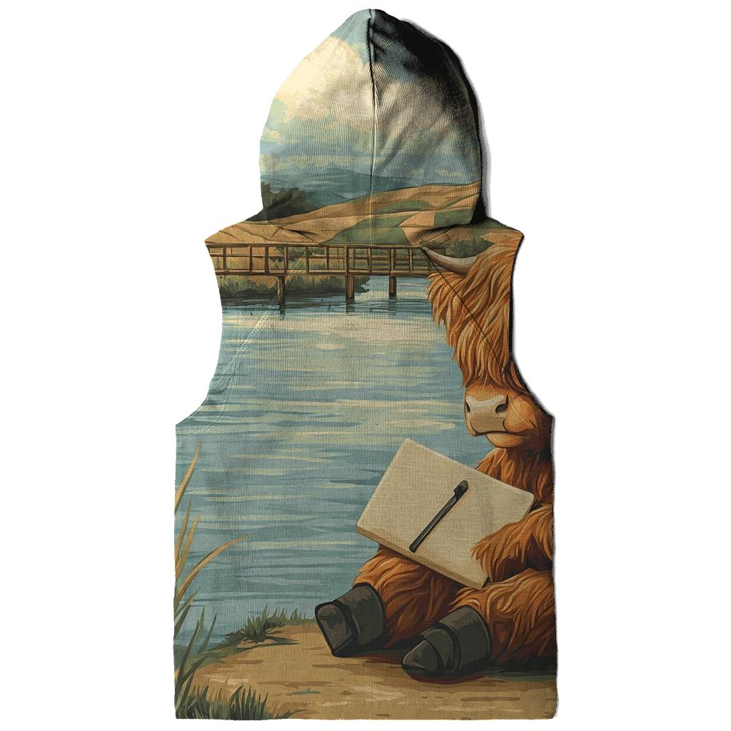 Riverbank Sketcher Highland Cow embroidered hoodies