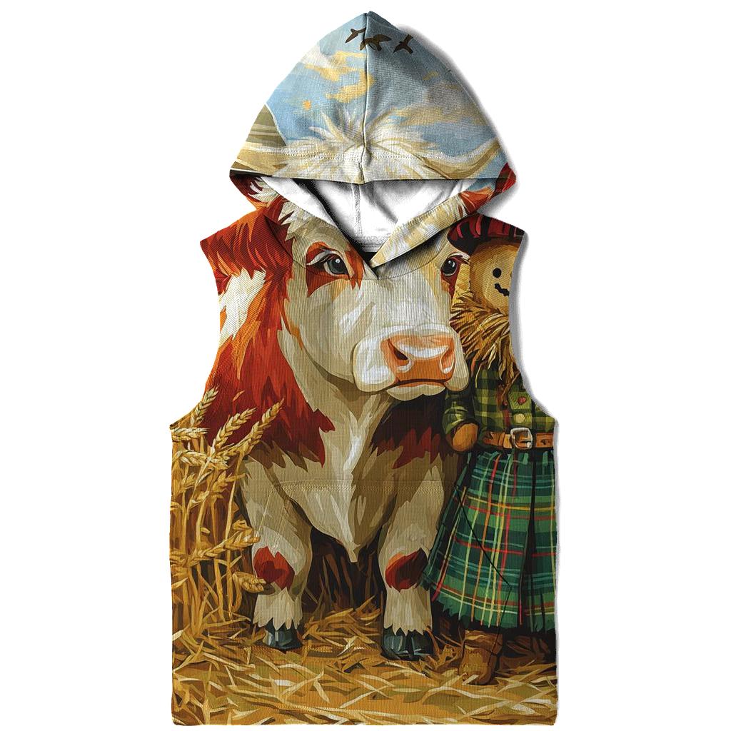 Highland Cow And Kilted Scarecrow Field printed hoodies