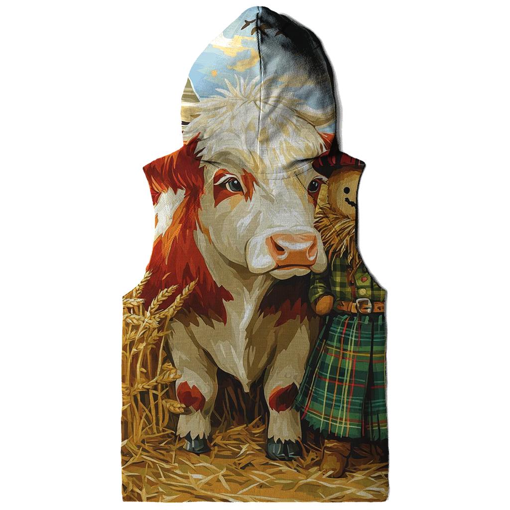 Highland Cow And Kilted Scarecrow Field printed hoodies