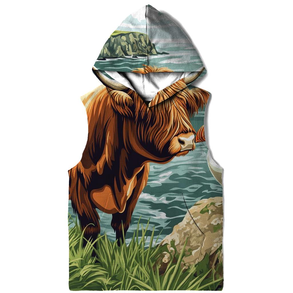 Highland Cow And Puffin Clifftop Hello heavyweight hoodies