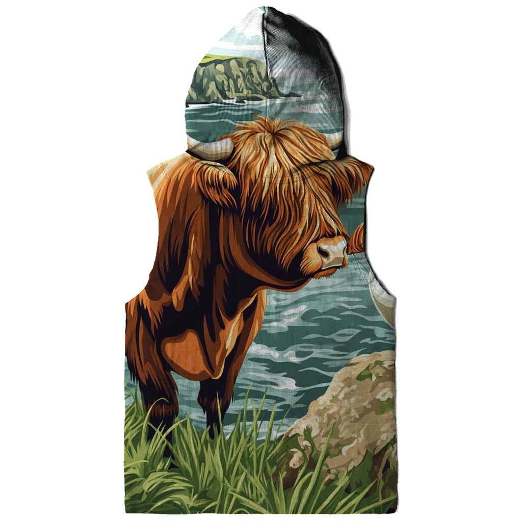Highland Cow And Puffin Clifftop Hello heavyweight hoodies